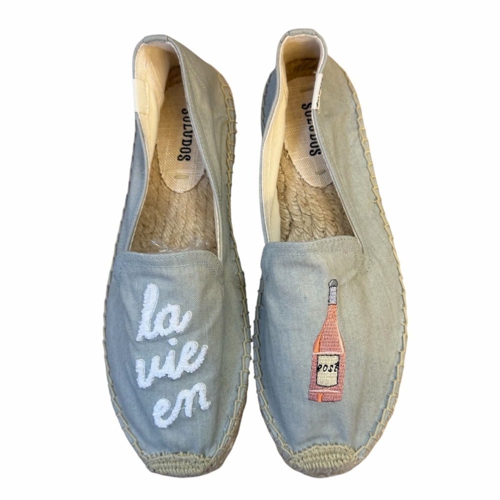 Soludos Womens La Vie En Rose Embroidered Twill Slip On Espadrilles Sz 9 Playful